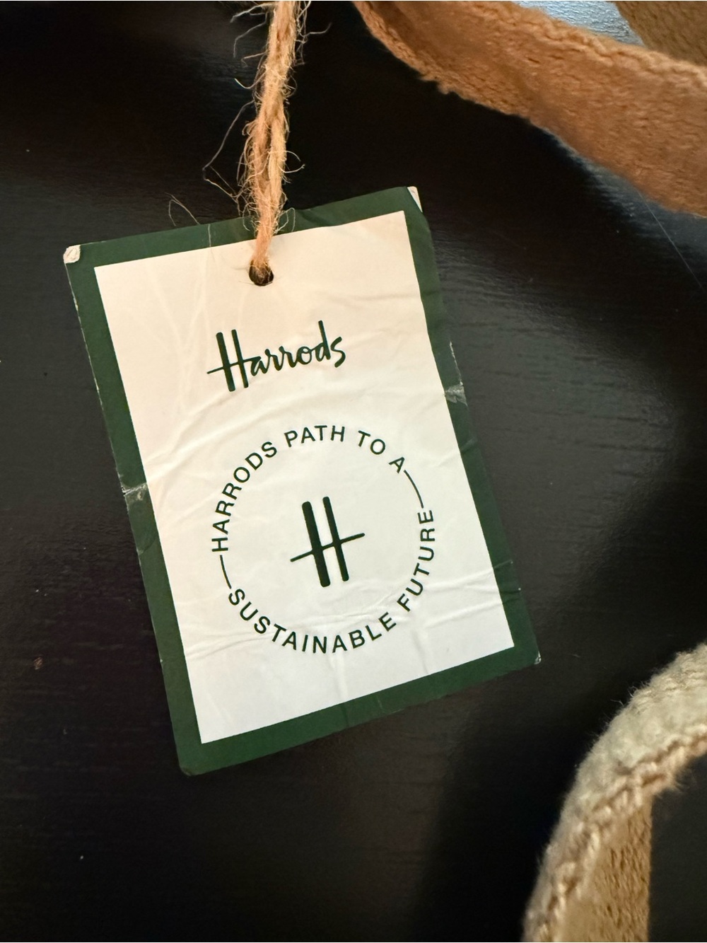 HARRODS NWT jute reusable tote bag with green logo on both sides. - Picture 2 of 6